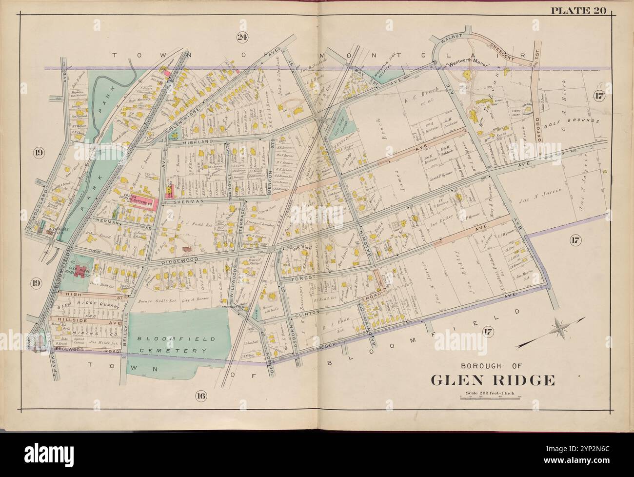 Essex County, V. 3, Double Page Plate No. 20 [Mappa delimitata da Bay St., Oxford St., Essex Ave., Woodland Ave.] 1906 di A.H. Mueller (editore) Foto Stock