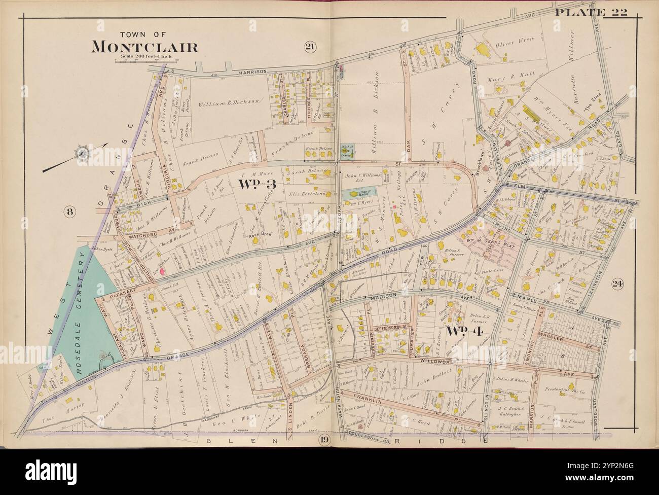 Essex County, V. 3, Double Page Plate No. 22 [Mappa delimitata da Harrison Ave., Gates Ave., Lexington Ave., Woodland Ave., West Orange] 1906 di A.H. Mueller (editore) Foto Stock