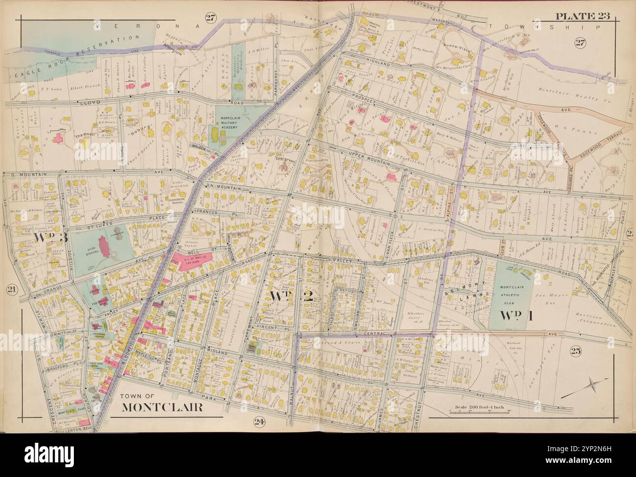 Essex County, V. 3, Double Page Plate No. 23 [Mappa delimitata da Berkley Place, Park St., Crescent St., Myrtle Ave.] 1906 di A.H. Mueller (editore) Foto Stock