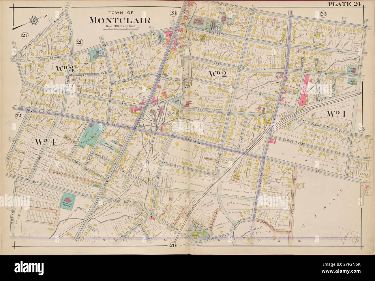 Essex County, V. 3, Double Page Plate No. 24 [Mappa delimitata da Park St., Chestnut St., Highland Ave., Woodland Ave., Lexington Ave., Orange Rd.] 1906 di A.H. Mueller (editore) Foto Stock