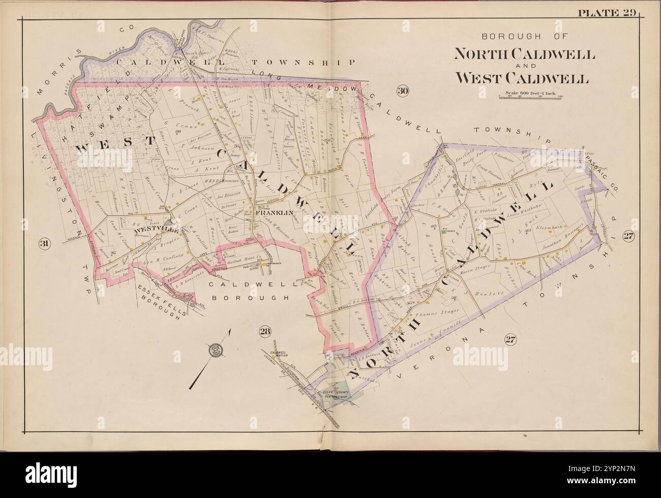 Essex County, V. 3, Double Page Plate No. 29 [Map bounded by borough of North Caldwell and West Caldwell] 1906 di A.H. Mueller (editore) Foto Stock