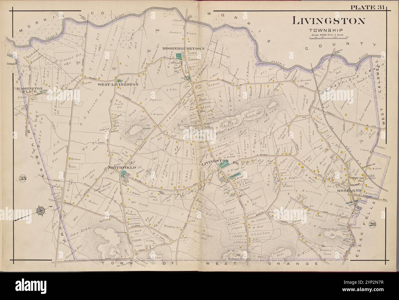 Essex County, V. 3, Double Page Plate No. 31 [Mappa delimitata da Livingston Township] 1906 di A.H. Mueller (editore) Foto Stock