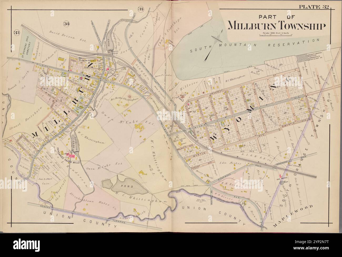 Essex County, V. 3, Double Page Plate No. 32 [Map bounded by Part of Millburn Township] 1906 di A.H. Mueller (editore) Foto Stock