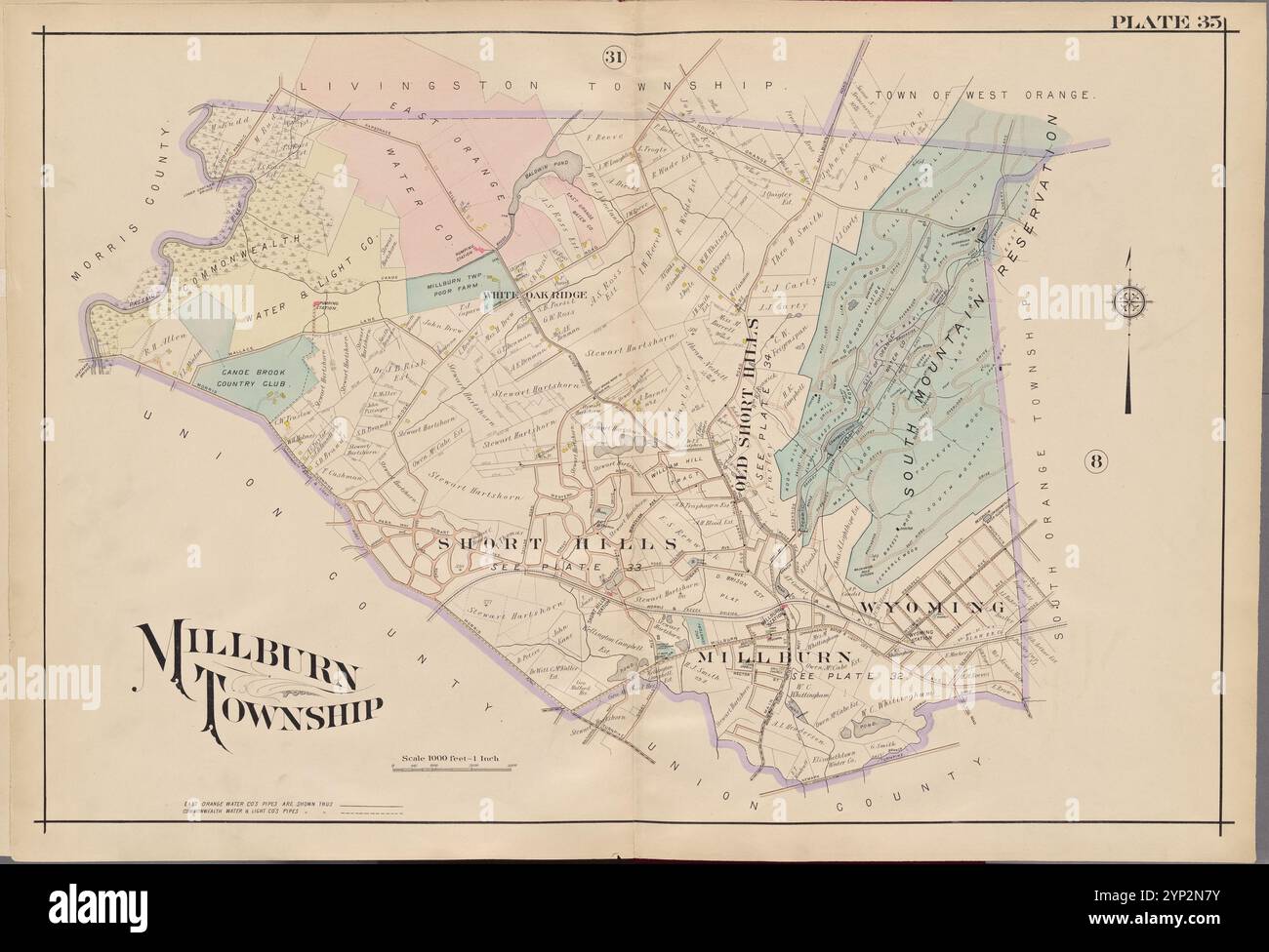 Essex County, V. 3, Double Page Plate No. 35 Mappa delimitata da 1906 di A.H. Mueller (editore) Foto Stock