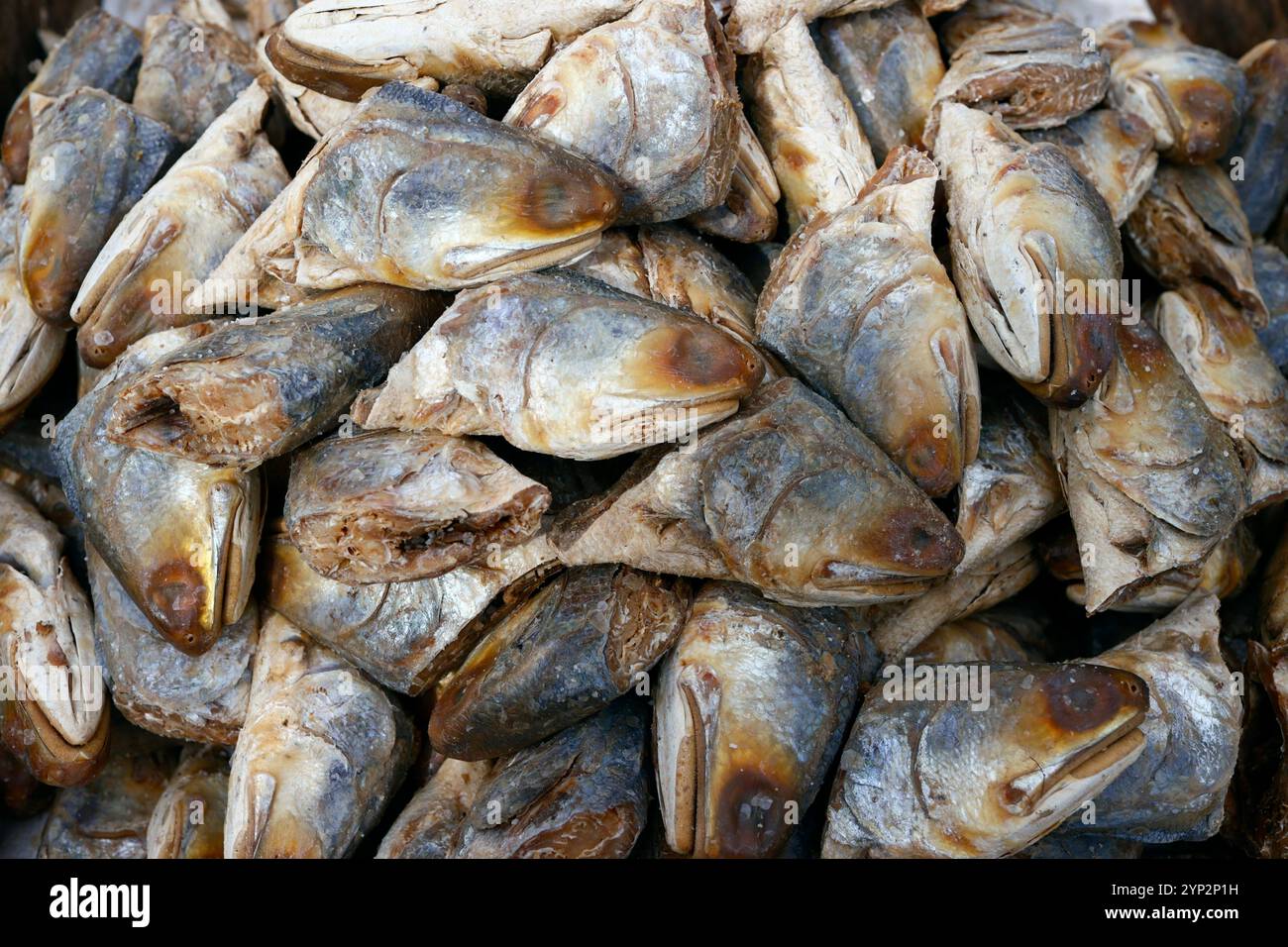 Capi di pesce secco destinati alla vendita al mercato locale, provincia di An Giang, delta del Mekong, Vietnam, Indocina, sud-est asiatico, Asia, Asia Foto Stock