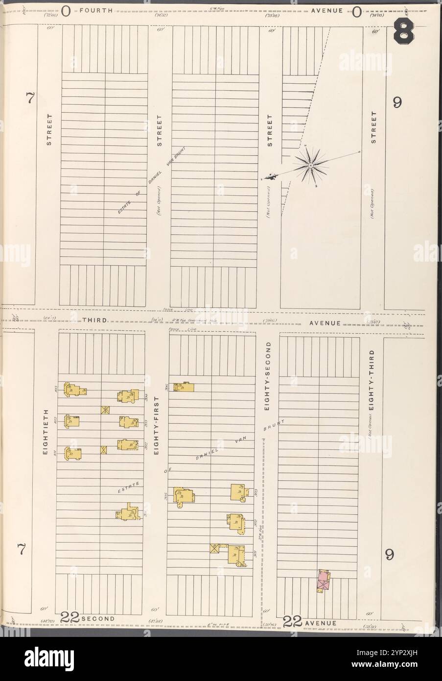 Brooklyn Vol. A Plate No. 8 [Mappa delimitata da 80th St., 81st St., 82nd St., 83rd St.; include 2nd Ave., 3rd Ave., 4th Ave.] 1884 - 1936 Foto Stock