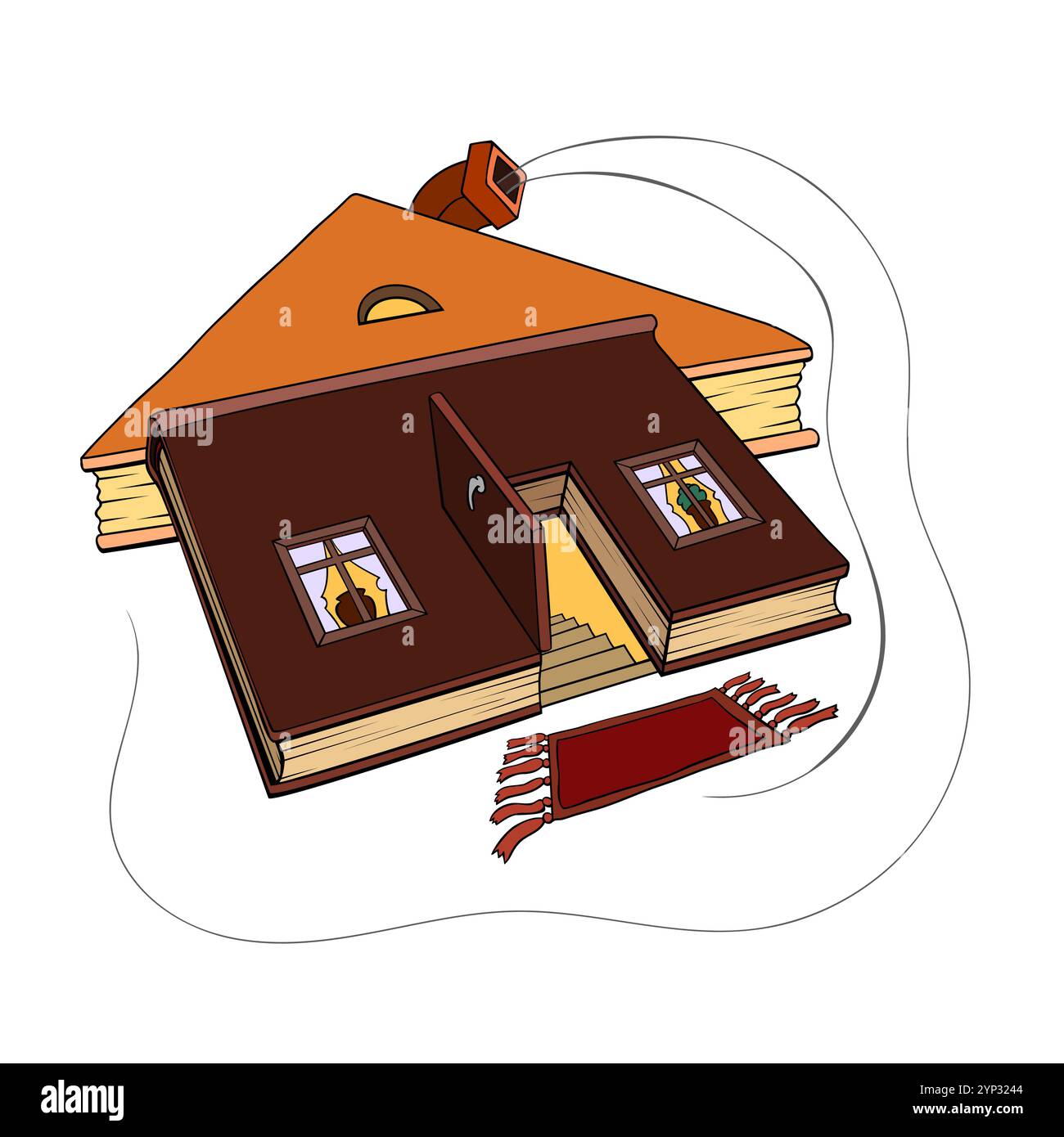 Libri a forma di casa con una porta aperta. Illustrazione vettoriale creativa. Illustrazione Vettoriale