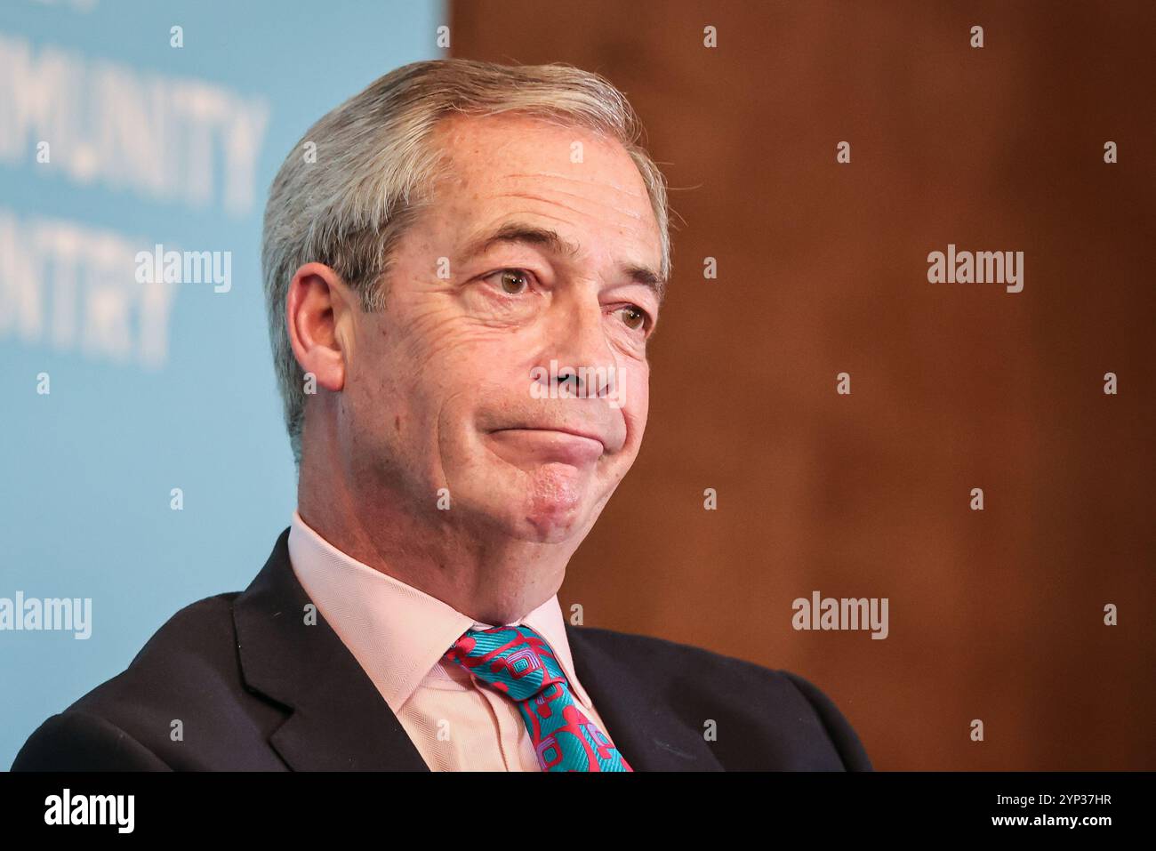 Londra, Regno Unito. 28 novembre 2024. Nigel Farage. Reform UK ospita una conferenza stampa in un hotel nel centro di Londra sulla crescita del partito, la professionalizzazione e l'annuncio che l'ex parlamentare del Partito Conservatore, signora Andrea Jenkyns, si è unita a Reform UK con l'intenzione di diventare sindaco del Greater Lincolnshire. Nigel Farage, deputato Clacton, Zia Yusuf, presidente di Reform UK e Richard Tice, deputato Boston e Skegness sono presenti. Credito: Imageplotter/EMPICS/Alamy Live News Foto Stock