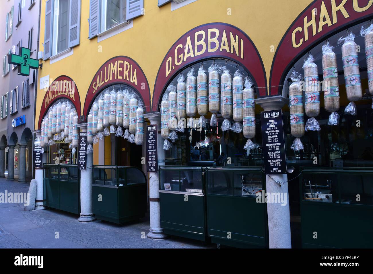 salumeria, salumi, Lugano, Repubblica e Cantone Ticino, Svizzera, Svizzera, Svizzera, Svizzera, Svizzera, Svizzera, Svájc, Europa Foto Stock