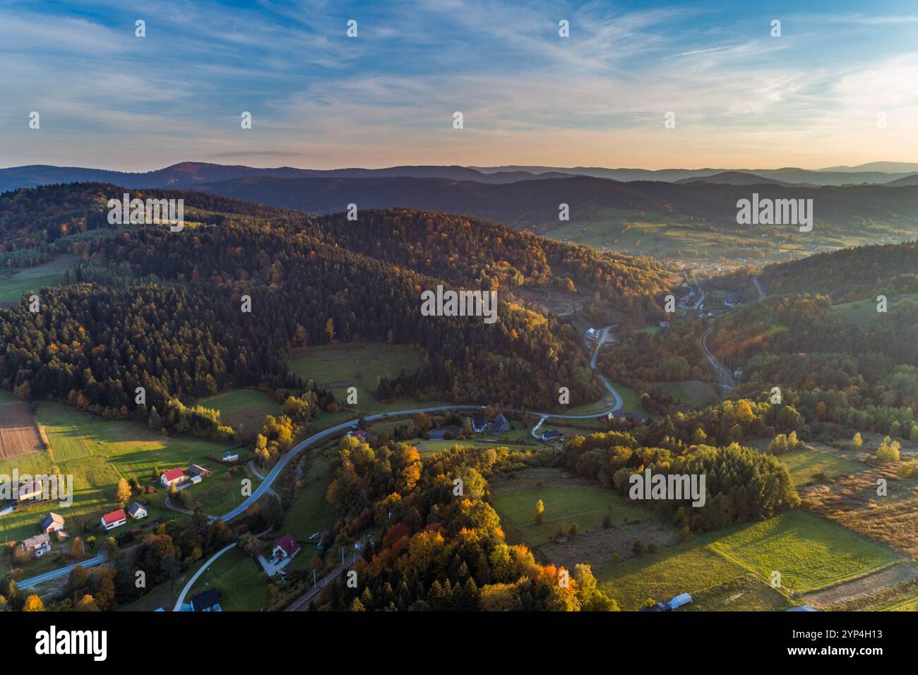 Zimowy poranek z lotu ptaka Foto Stock