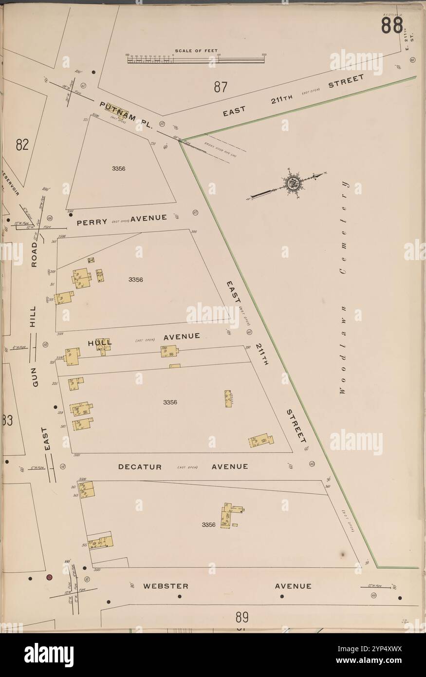 Bronx, V. 14, Plate No. 88 [Mappa delimitata da Putnam PL., E. 211th St., Webster Ave., E. Gun Hill Rd.] 1914 Foto Stock