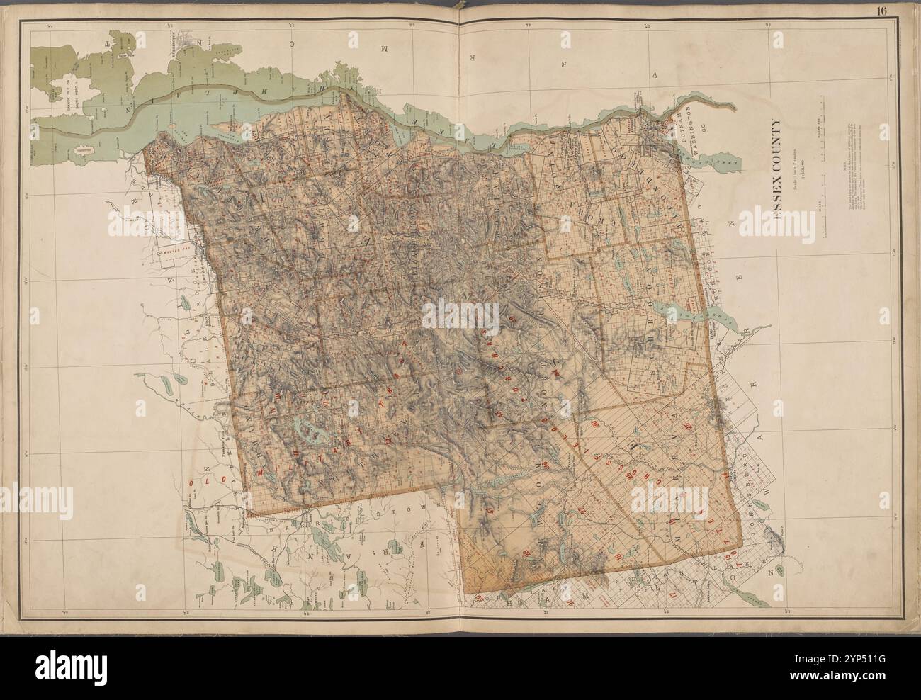 New York State, Double Page Plate No. 16 [Mappa della contea di Essex] 1895 Foto Stock