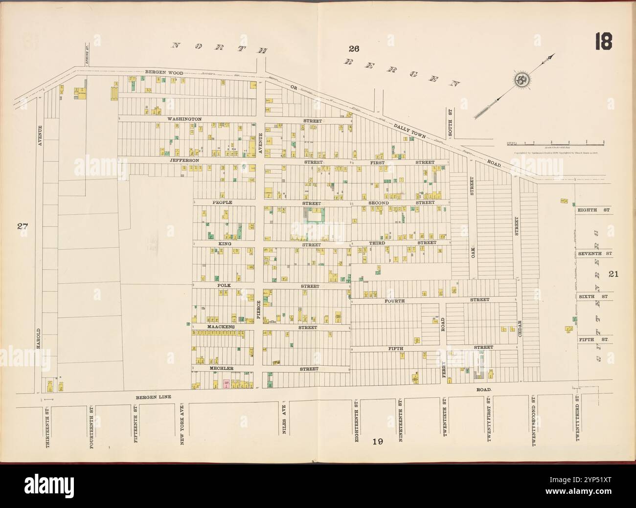 Hudson County, V. 8, Double Page Plate No. 18 [Mappa delimitata da Bergen Wood, 23rd St., Bergen Line Rd., Harold Ave.] Foto Stock