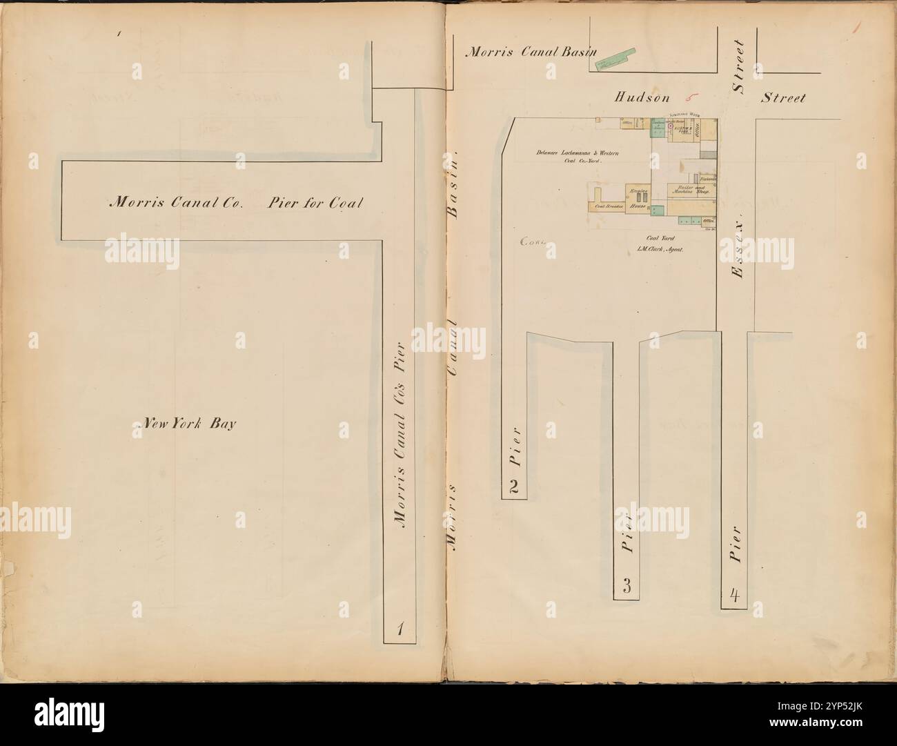 Jersey City, V. 1, Double Page Plate No. 1 [Mappa delimitata da Hudson St., Essex St., New York Bay] 1866 Foto Stock