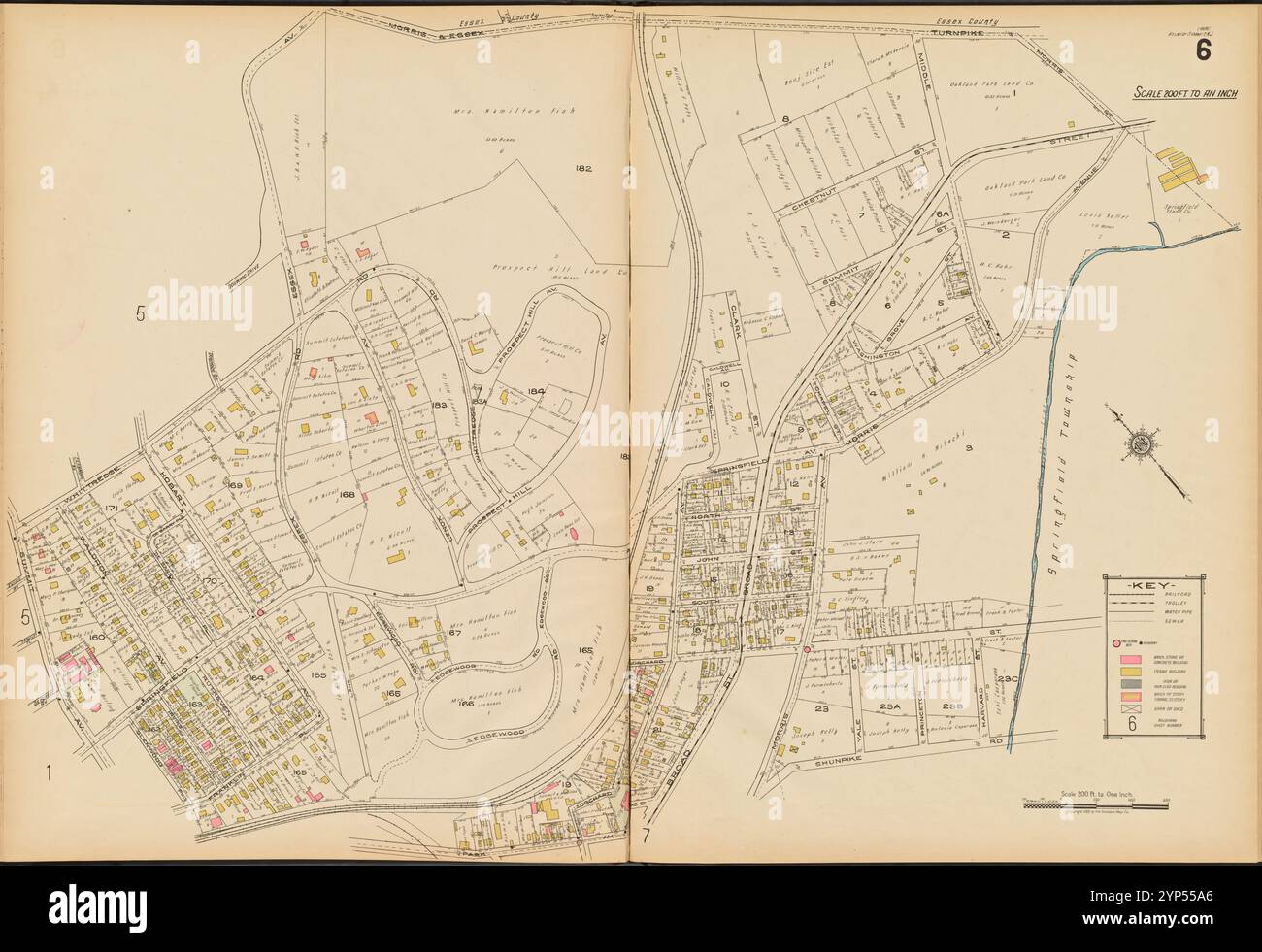 Summit, Double Page Plate No. 6 [Mappa delimitata da Morris & Essex Turnpike, Shunpike Rd., Park Ave., Summit Ave., Whttredge Rd., Essex Ave.] 1922 di Sanborn Map Company Foto Stock