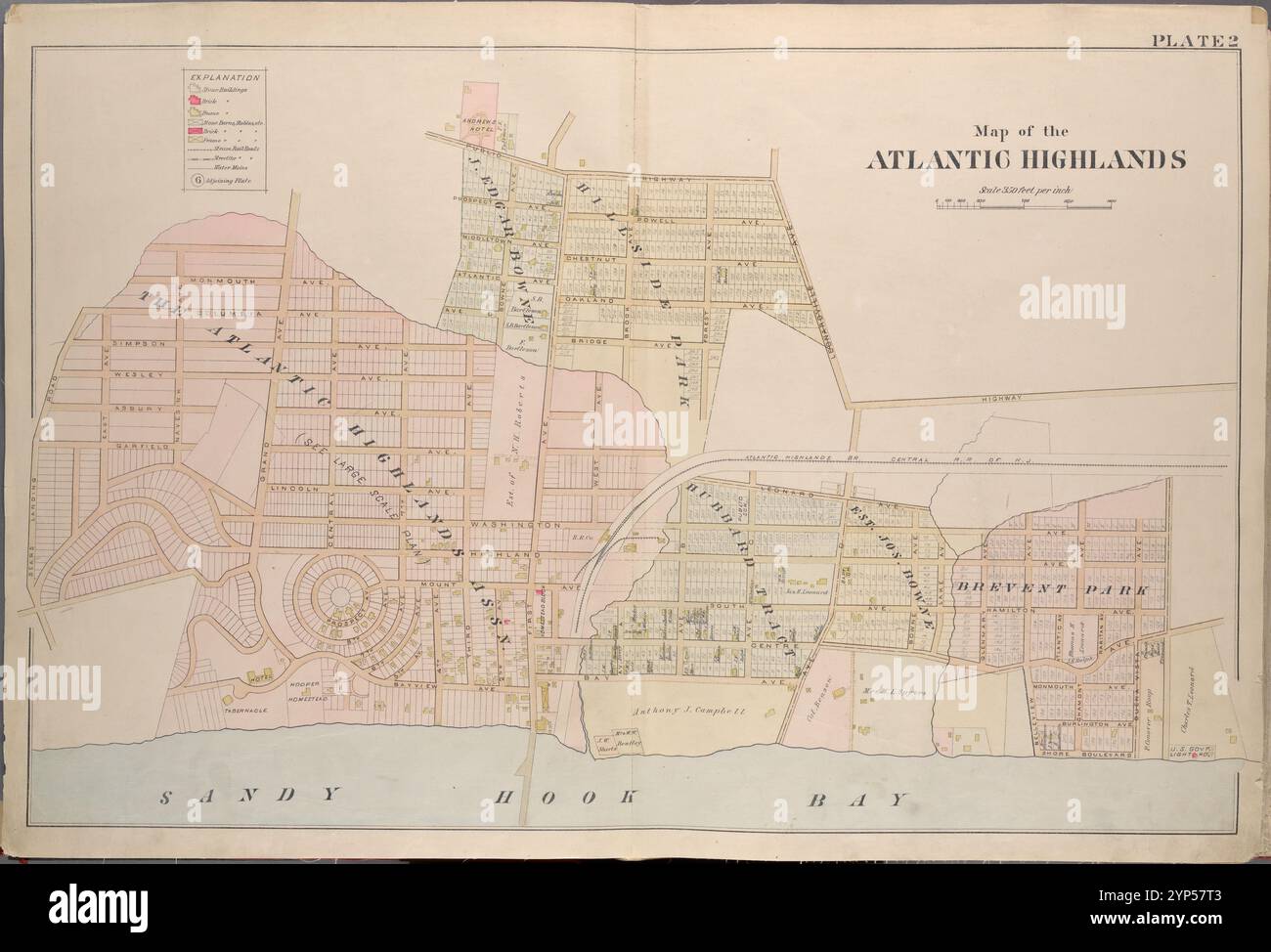 Monmouth County, Double Page Plate No. 2 [Mappa delimitata da Public Highway, Leonardville Ave., Sandy Hook Bay, Sears Landing Rd.] Di Breou, Forsey Foto Stock