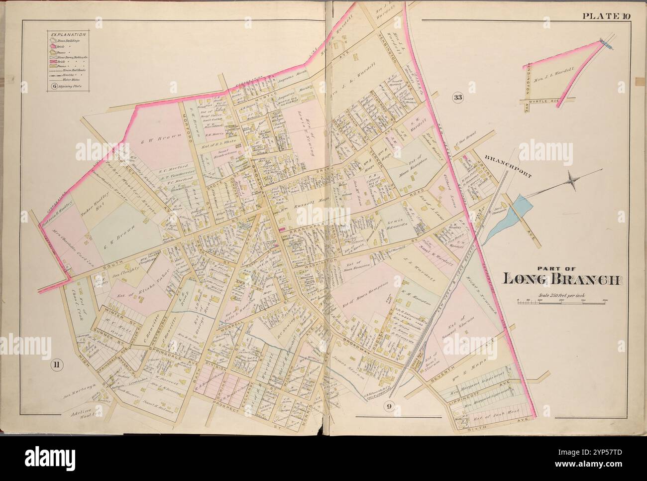 Monmouth County, Double Page Plate No. 10 [Mappa delimitata da Joline Ave., 6th Ave., Prospect St., High St.] di Breou, Forsey Foto Stock