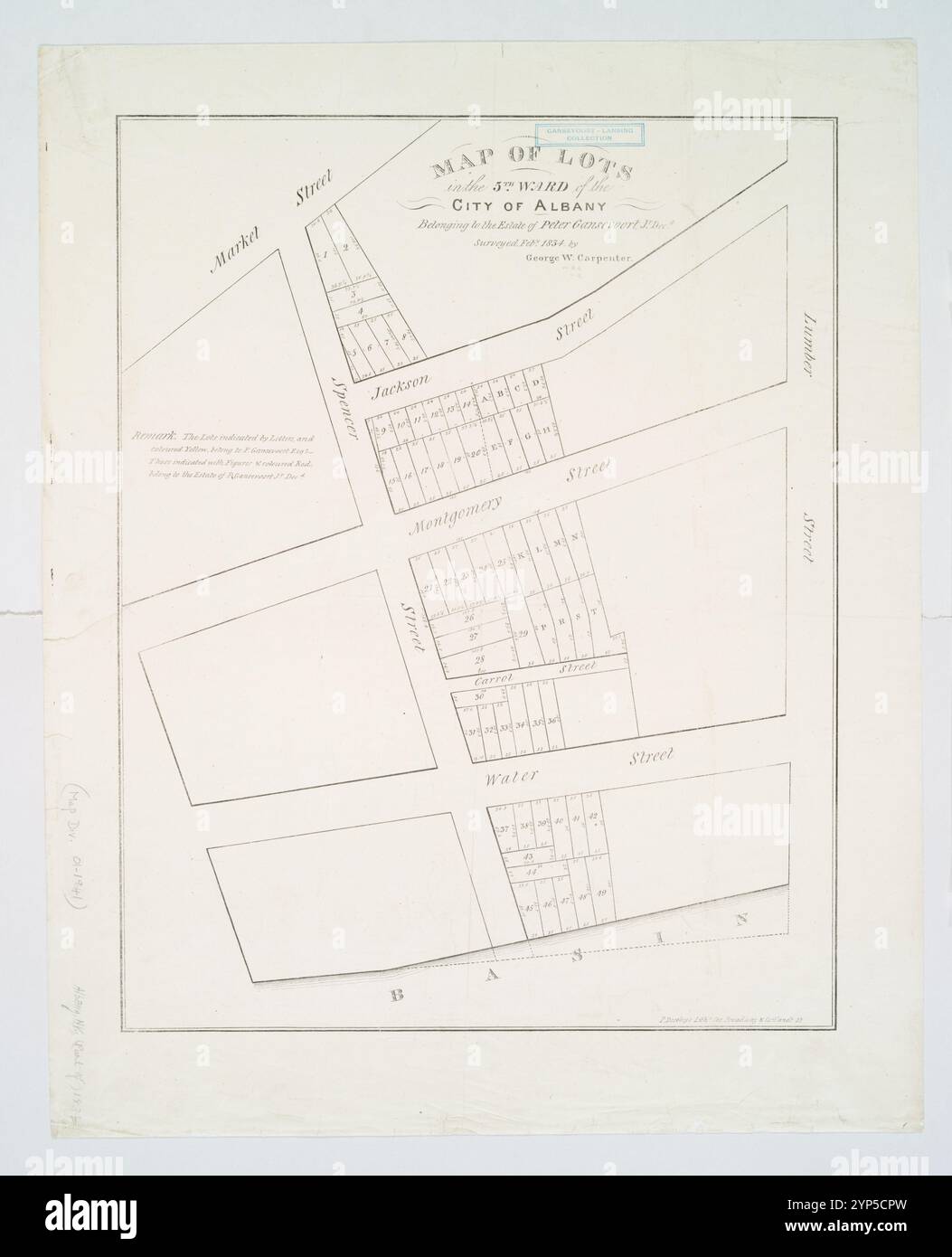 Mappa dei lotti nel 5° distretto della città di Albany appartenente alla tenuta di Peter Gansevoort, Jr. Decd. 1834 Foto Stock
