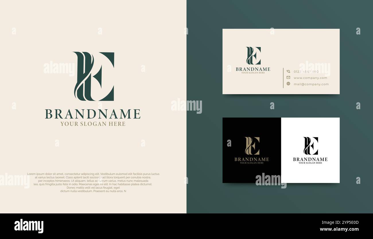 Logotipo lettera e dorata elegante e di lusso Illustrazione Vettoriale