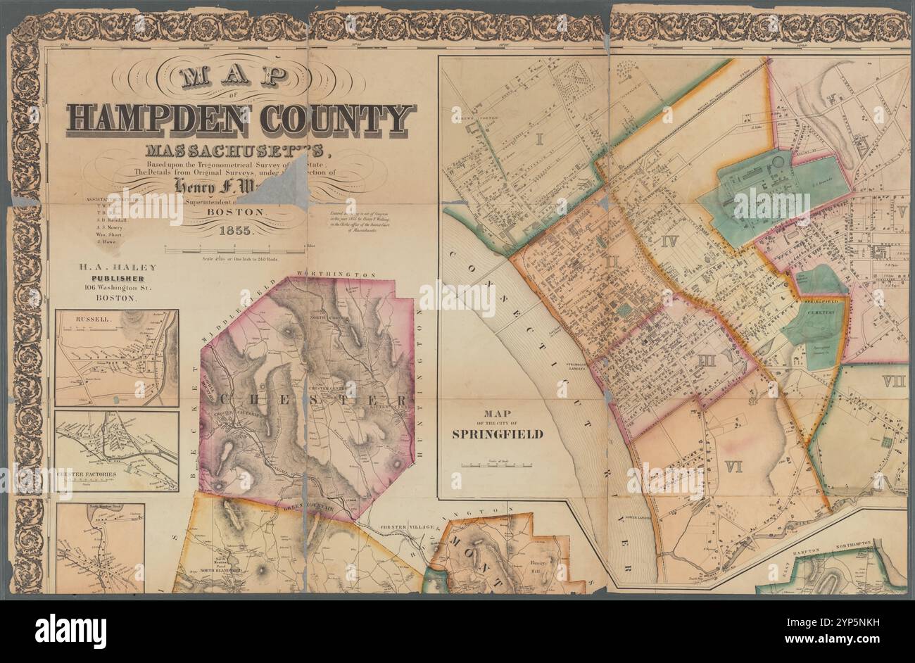 Mappa di Hampden County, Massachusetts 1855 di Walling, Henry Francis, 1825-1888 Foto Stock