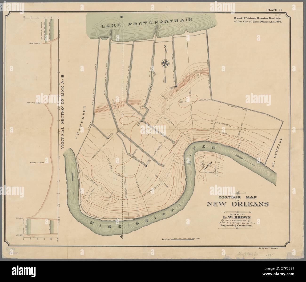 Placca II: Mappa dei contorni di New Orleans 1895 Foto Stock
