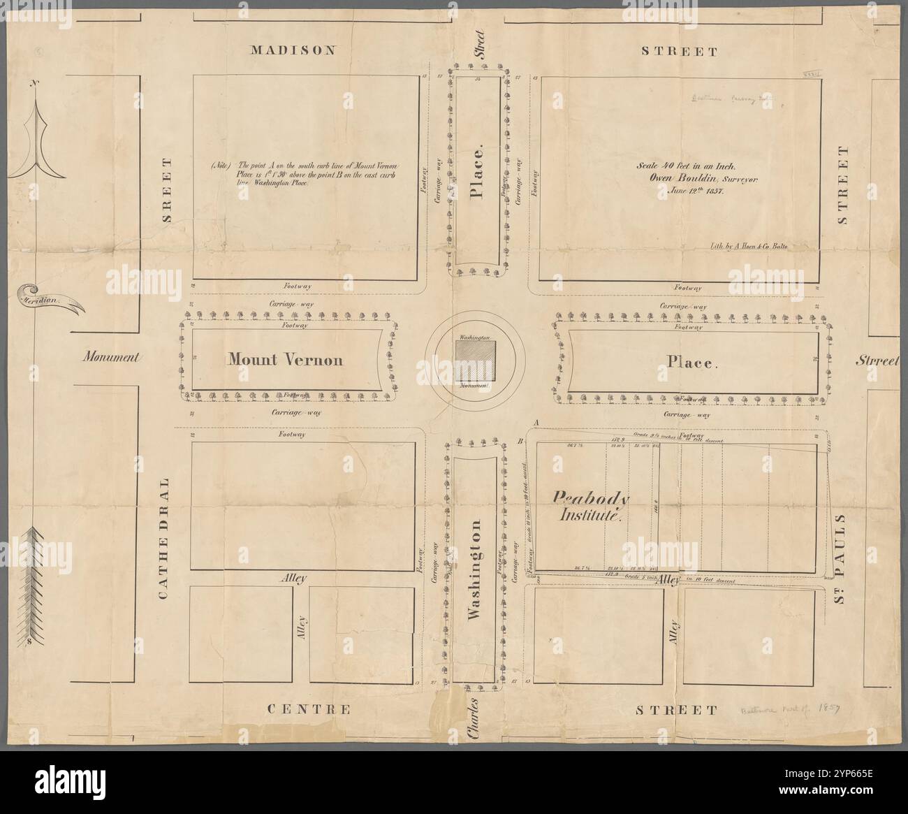 Mappa di Mount Vernon Place, Baltimore 1857 di Bouldin, Owen Foto Stock