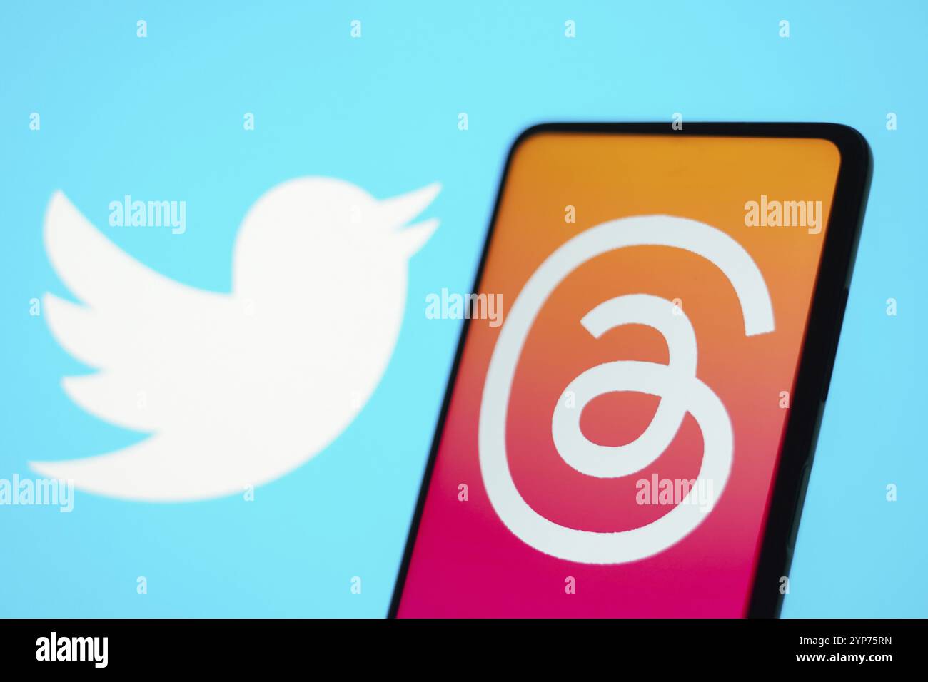 Sullo sfondo, il logo di Twitter Foto Stock