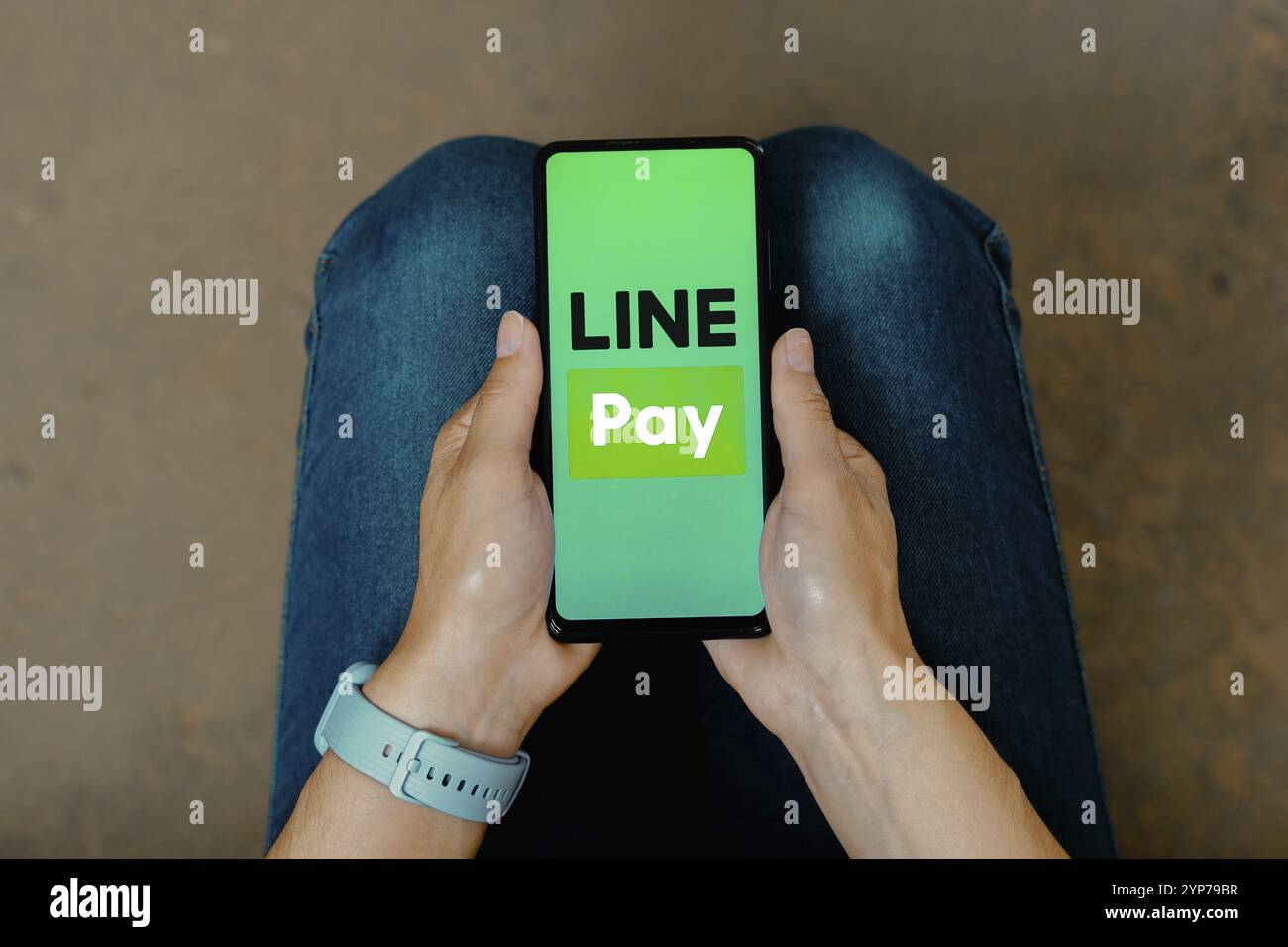In questa immagine, il logo DELLA LINEA Pay viene visualizzato sullo schermo dello smartphone Foto Stock