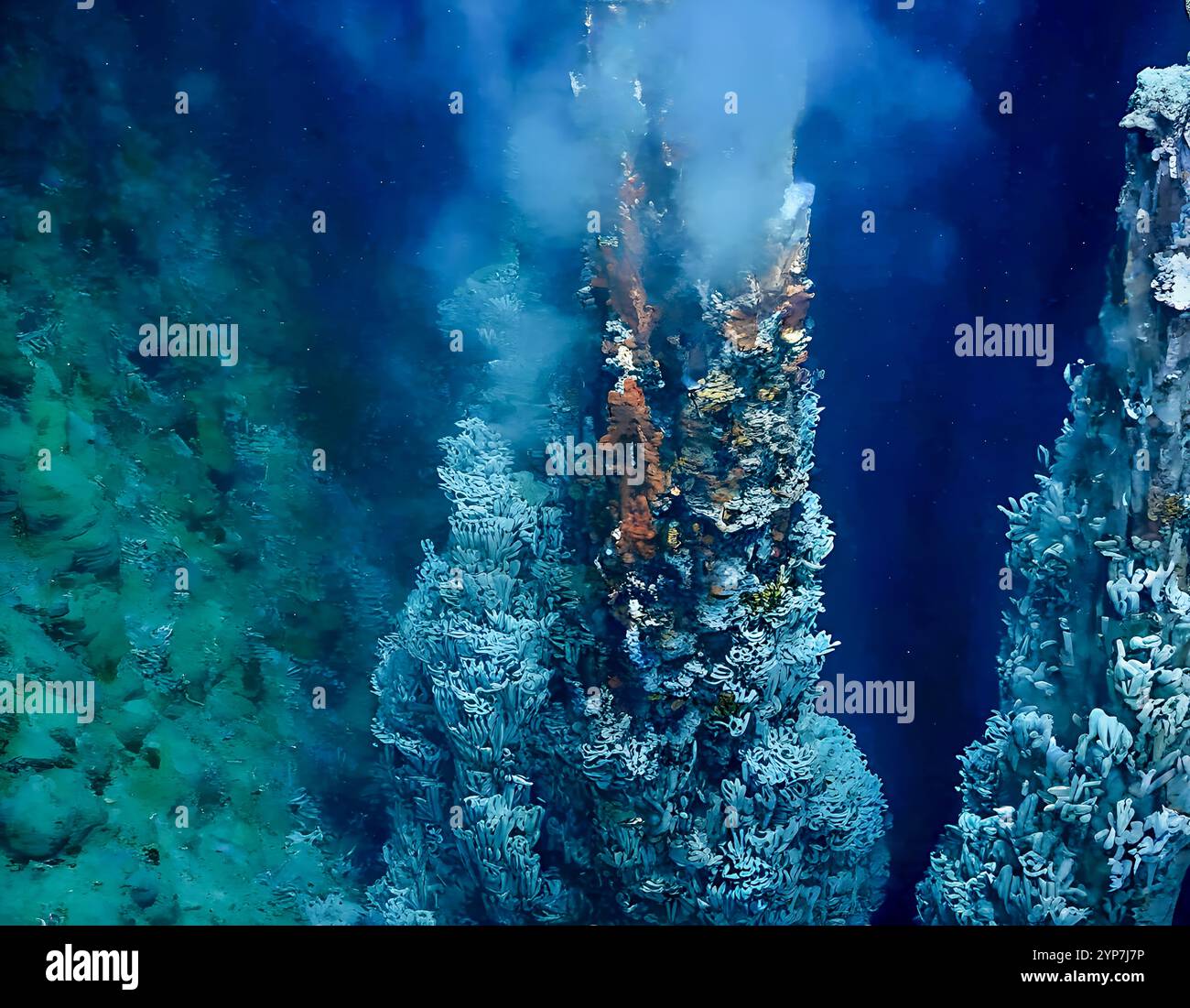 Diffusori idrotermali in acque profonde nel Pacifico centrale, esplorazione in acque profonde 2025. Attività minerarie di alto livello, vulcani oceanici profondi Foto Stock