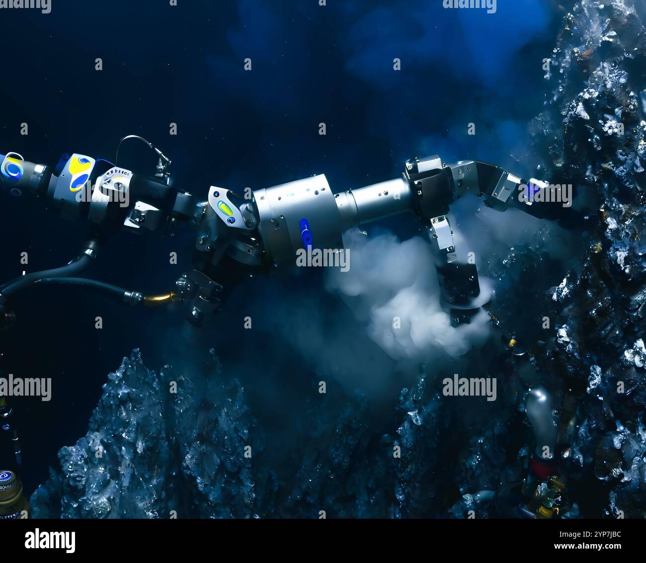 Diffusori idrotermali in acque profonde nel Pacifico centrale, esplorazione in acque profonde 2025. Attività minerarie di alto livello, vulcani oceanici profondi Foto Stock