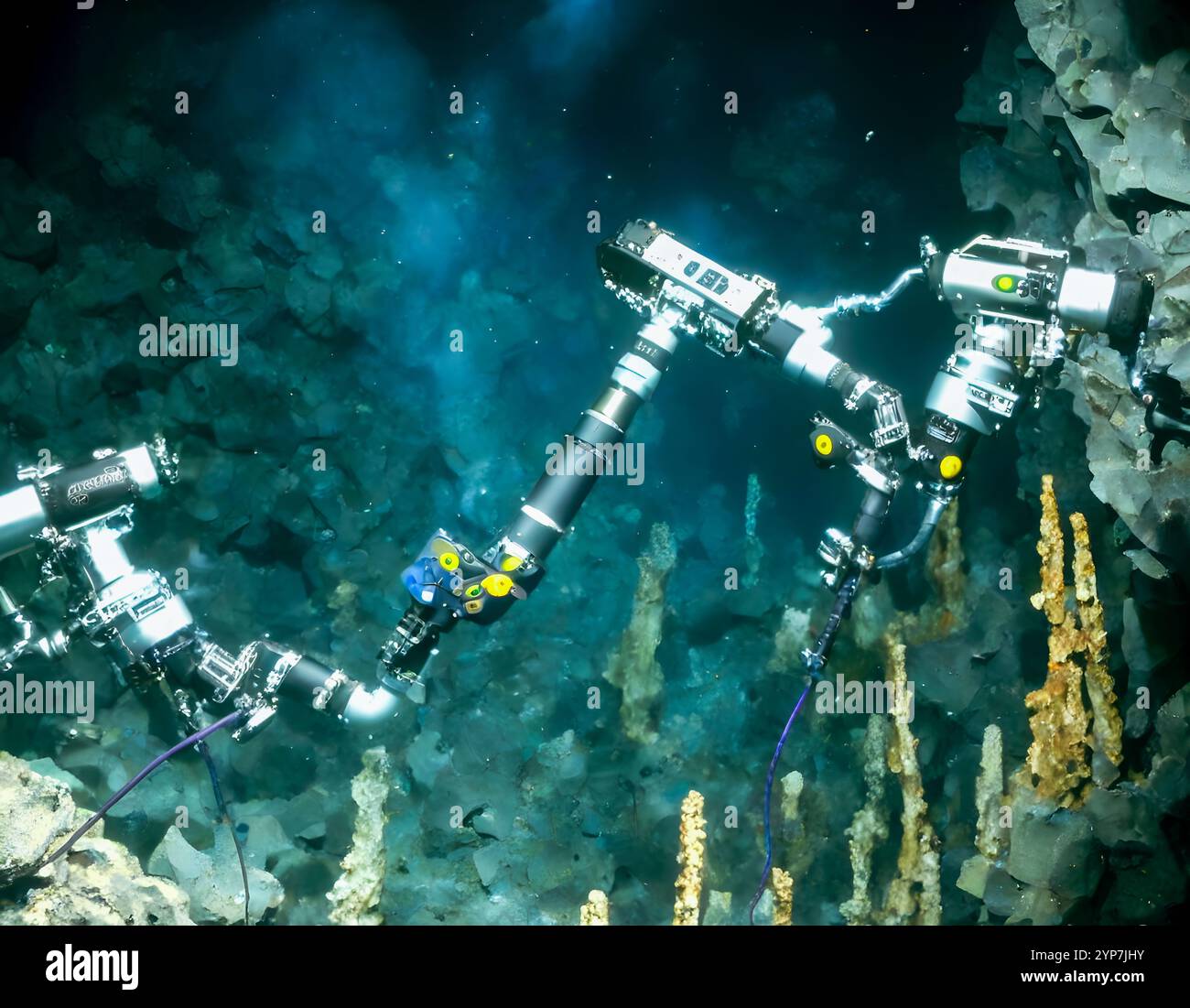 Diffusori idrotermali in acque profonde nel Pacifico centrale, esplorazione in acque profonde 2025. Attività minerarie di alto livello, vulcani oceanici profondi Foto Stock