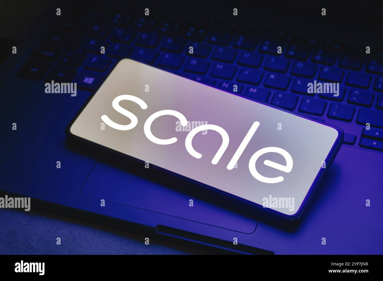 In questa immagine, il logo Scale ai viene visualizzato sullo schermo di uno smartphone Foto Stock