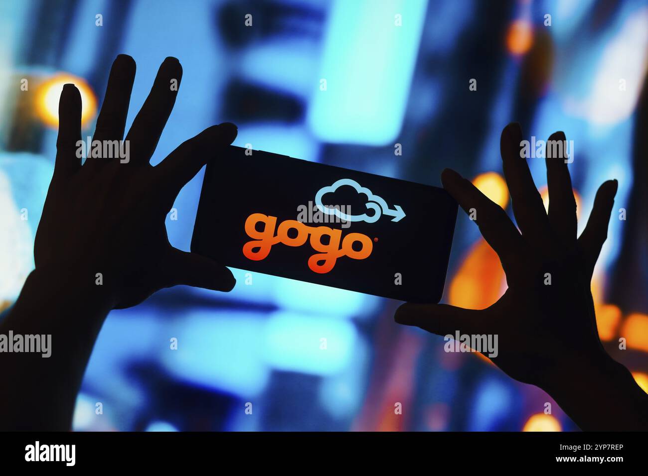 In questa immagine, il logo Gogo Inflight Internet Company viene visualizzato sullo schermo di uno smartphone mobile Foto Stock