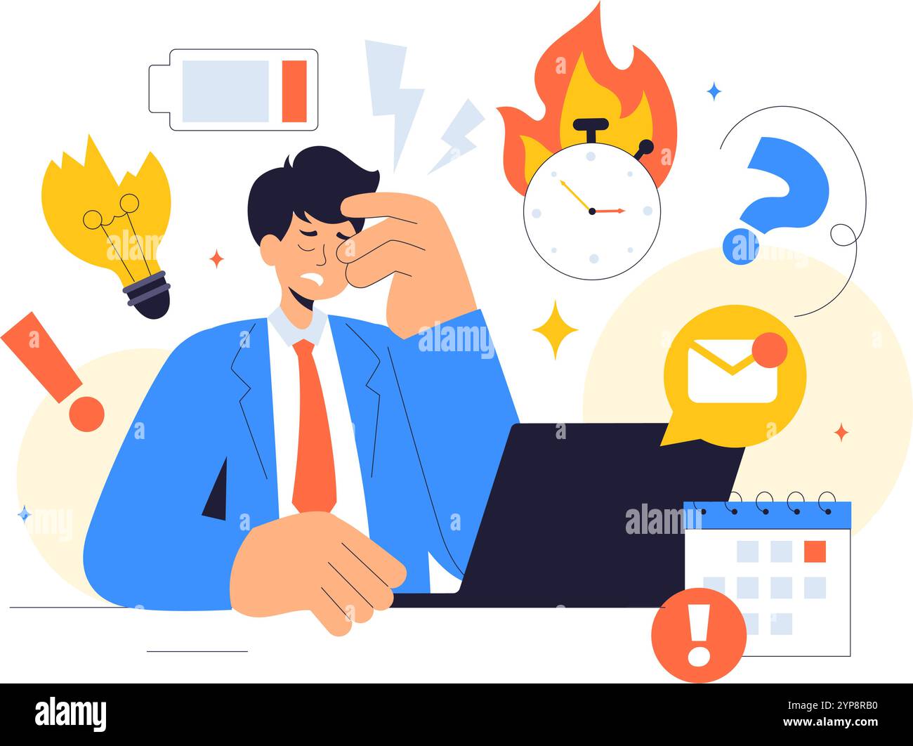 Work Burnout Prevention Vector Illustration mettendo in evidenza i concetti di bruciatura emotiva, salute sul lavoro e sicurezza sul lavoro in un contesto piatto Illustrazione Vettoriale