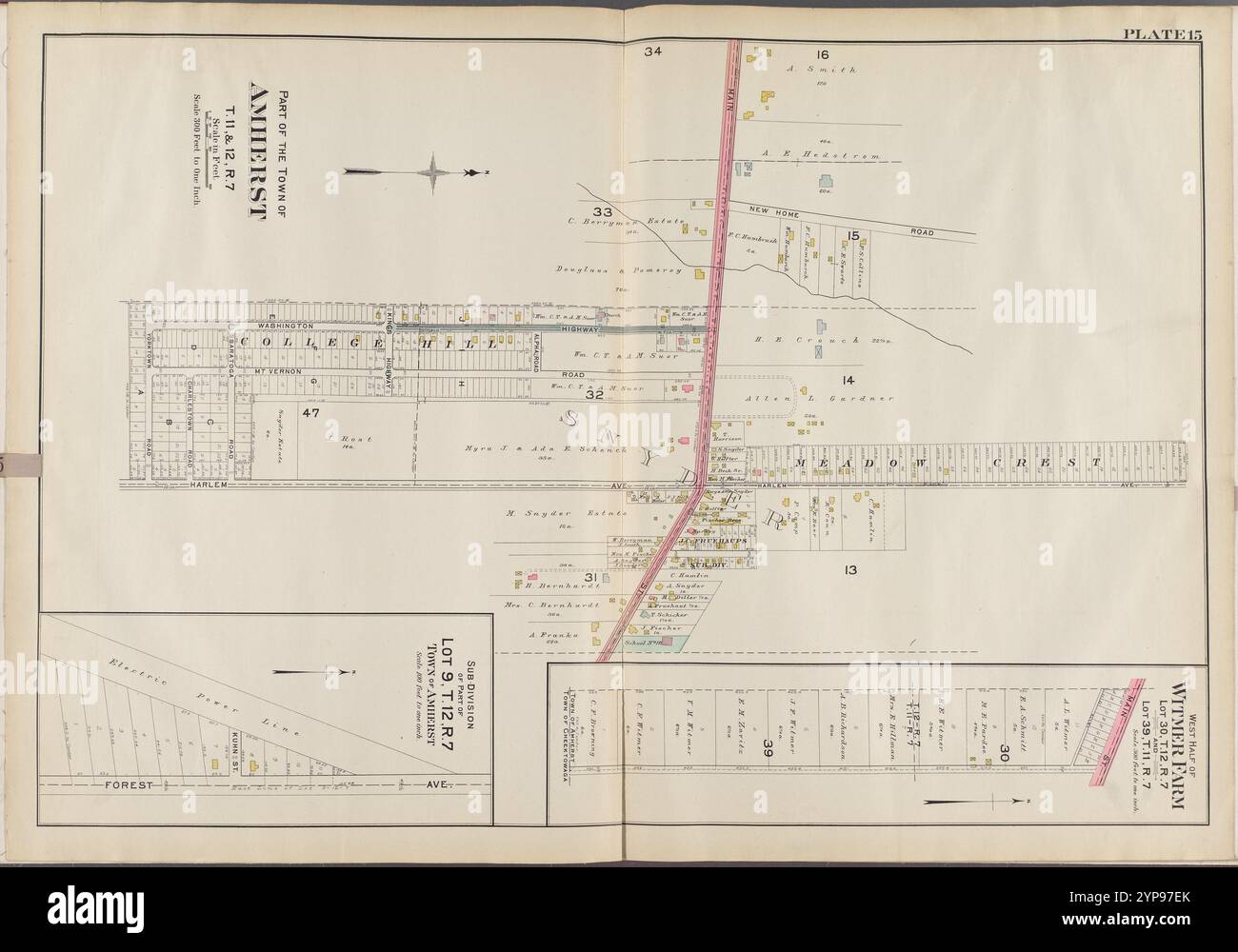 Buffalo, V. 3, Double Page Plate No. 15 [Mappa delimitata da Main St., Harlem Ave., Yorktown Rd.] 1915 Foto Stock