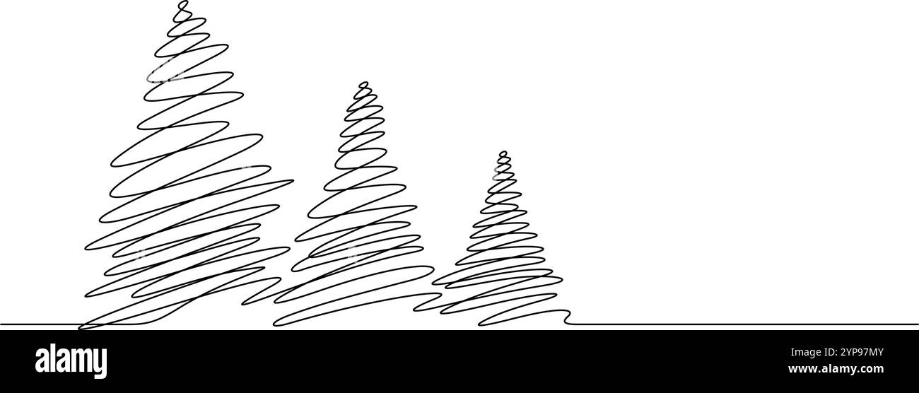 pini di natale una linea che disegna uno schizzo continuo arte minimalista linea sottile Illustrazione Vettoriale