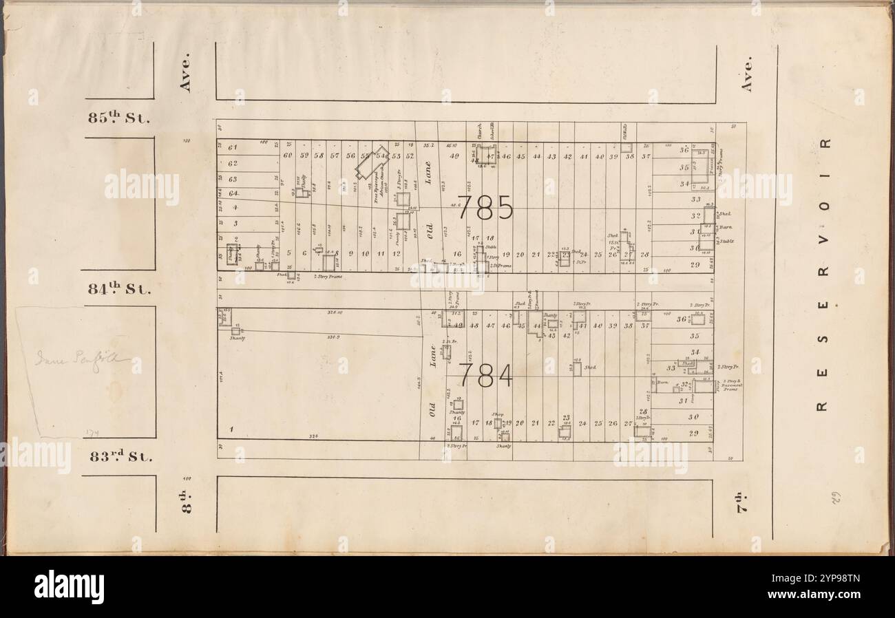 Mappa di pianificazione di Central Park: Delimitata dalla 85th Street, 7th Avenue, 83rd Street e 8th Avenue 1853 Foto Stock
