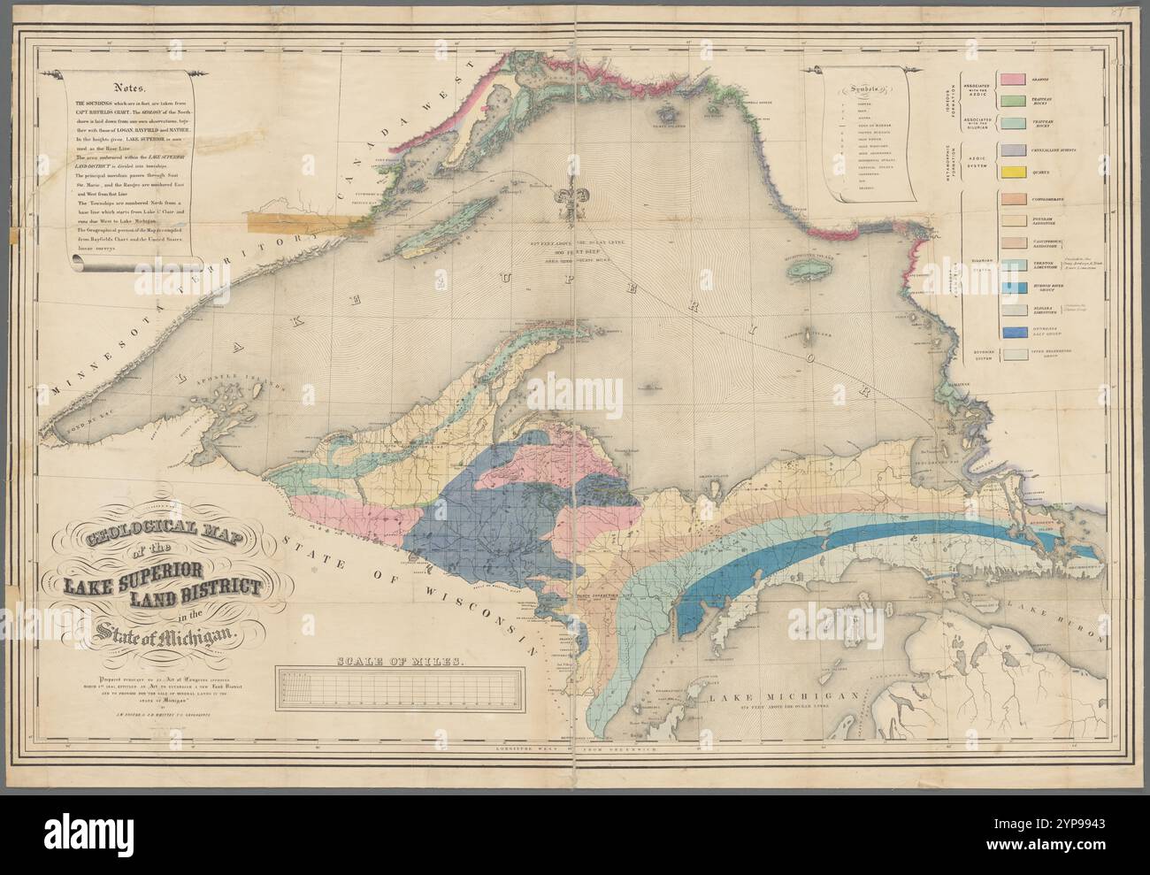 Mappa geologica del Lake Superior Land District nello stato del Michigan 1850 - 1851 di Foster, J. W. (John Wells), 1815-1873 Foto Stock