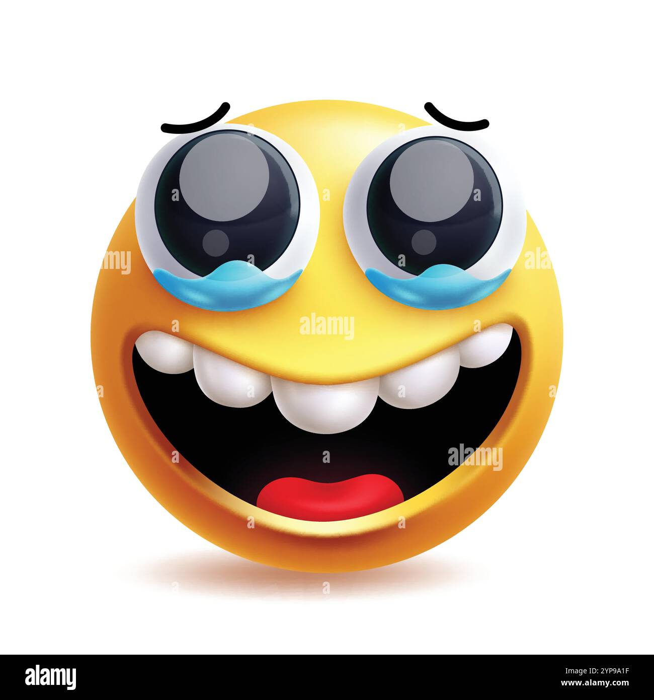 Fiero personaggio della clipart emoji. Personaggio emoji 3d in espressioni facciali felici, felici, gioiosi, piangenti e deliziose elementi grafici con icone gialle. Illustrazione Vettoriale