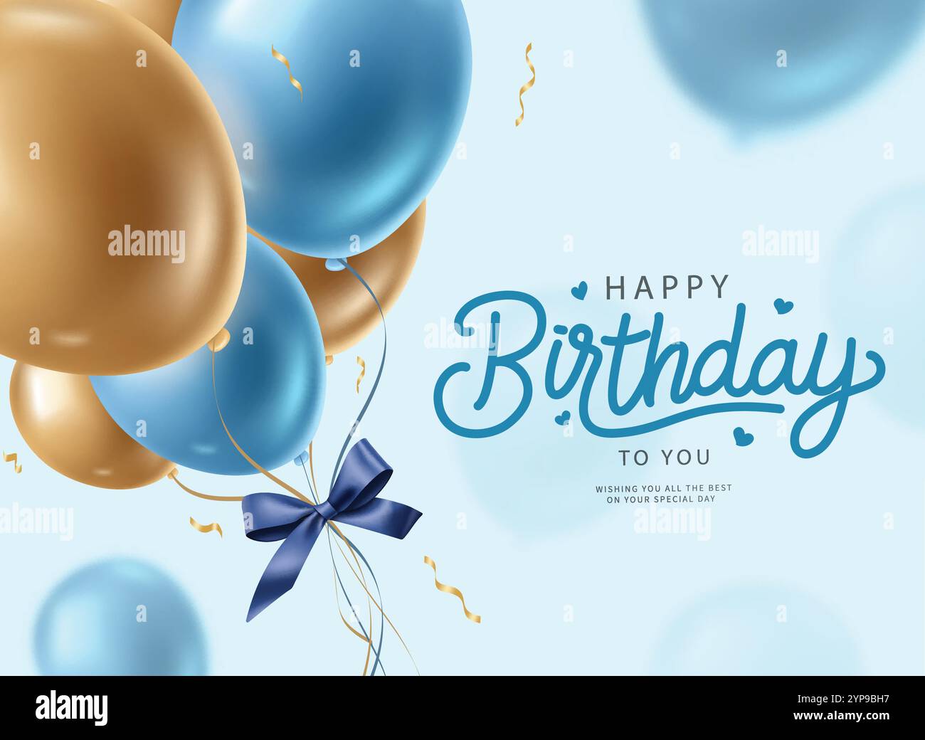 Appunti di auguri di buon compleanno. Auguri di compleanno e testo di saluto con palloncini mobili su sfondo blu. Illustrazione vettoriale boy Illustrazione Vettoriale