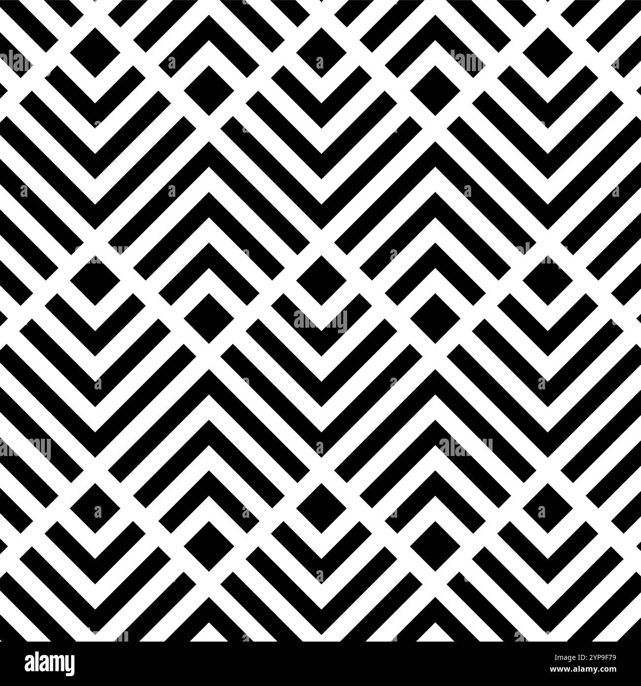 Motivo senza cuciture con linee diagonali nere bianche a zigzag. Piastrella geometrica nella op art. Sfondo vettoriale. Design futuristico e vivace. Illustrazione Vettoriale