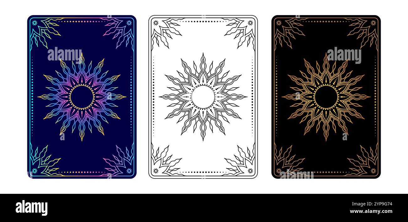 Tarot Card Sun in diverse varianti di design. Illustrazione Vettoriale