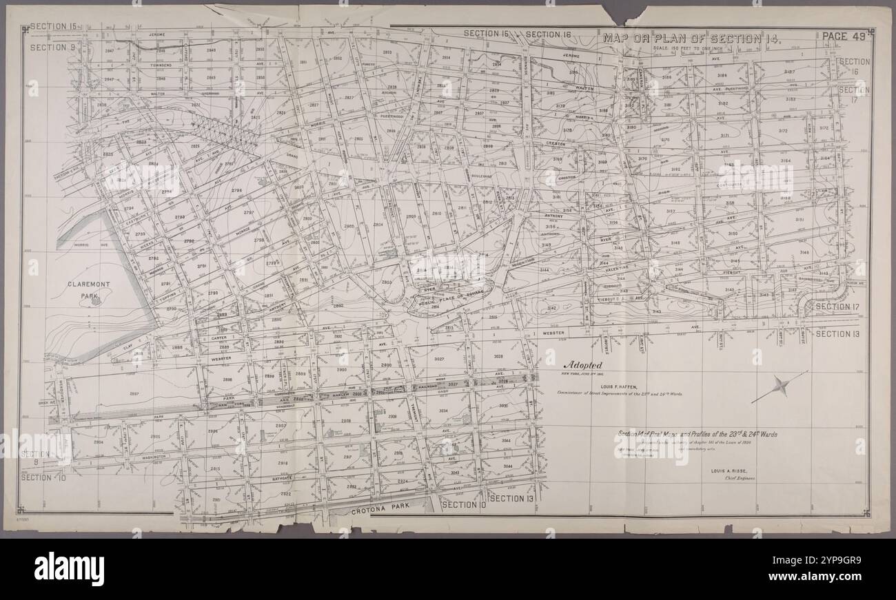 Mappa o piano della sezione 14. [Delimitato da E. 173rd Street, Washington Avenue, Wendover Avenue, Clay i Avenue, Belmont Street, Jerome Avenue, E. 184th Street, Webster Avenue, E. 179th Street e Third Avenue.] 1892 - 1895 di New York (N.Y.). Ufficio topografico Foto Stock