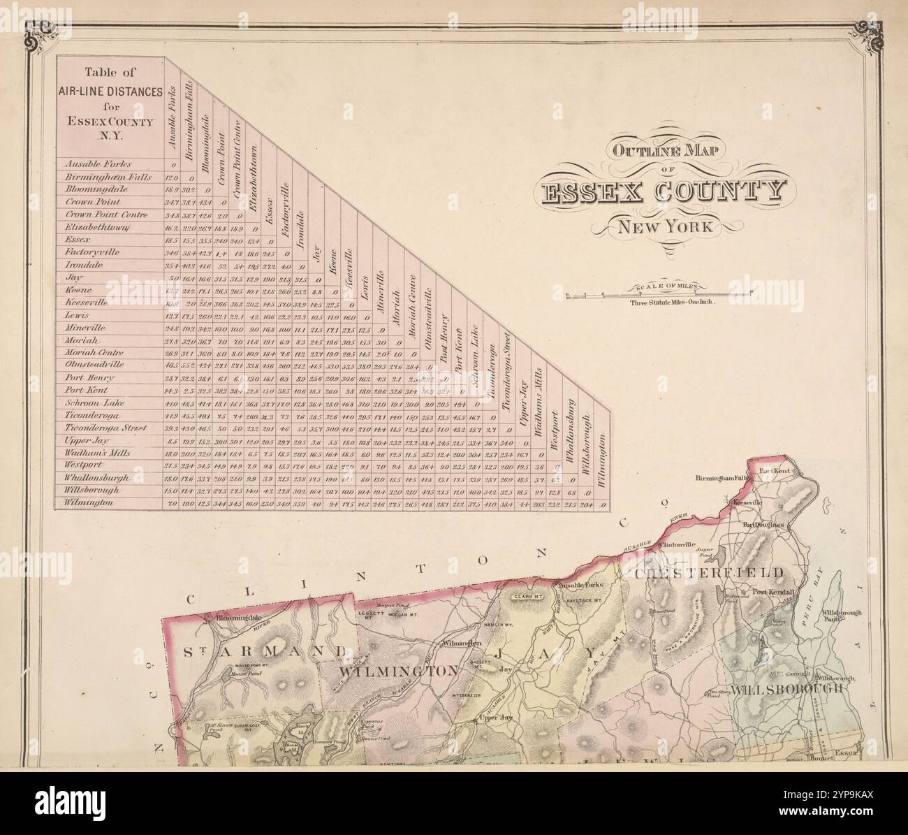 Mappa della contea di Essex, New York. 1876 Foto Stock