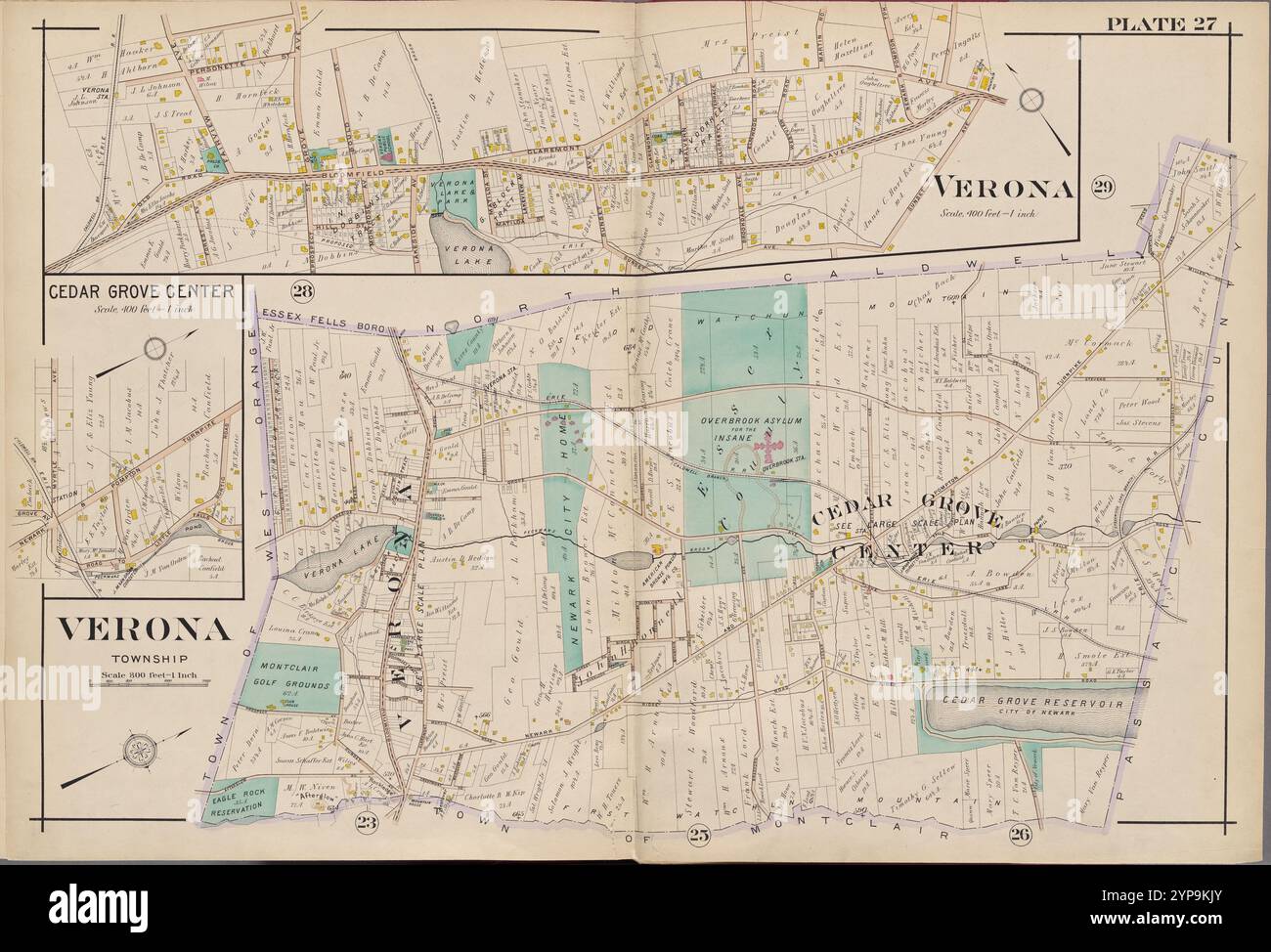Essex County, V. 3, Double Page Plate No. 27 [Mappa delimitata da Verona, Cedar Grove Center] 1906 di A.H. Mueller (editore) Foto Stock
