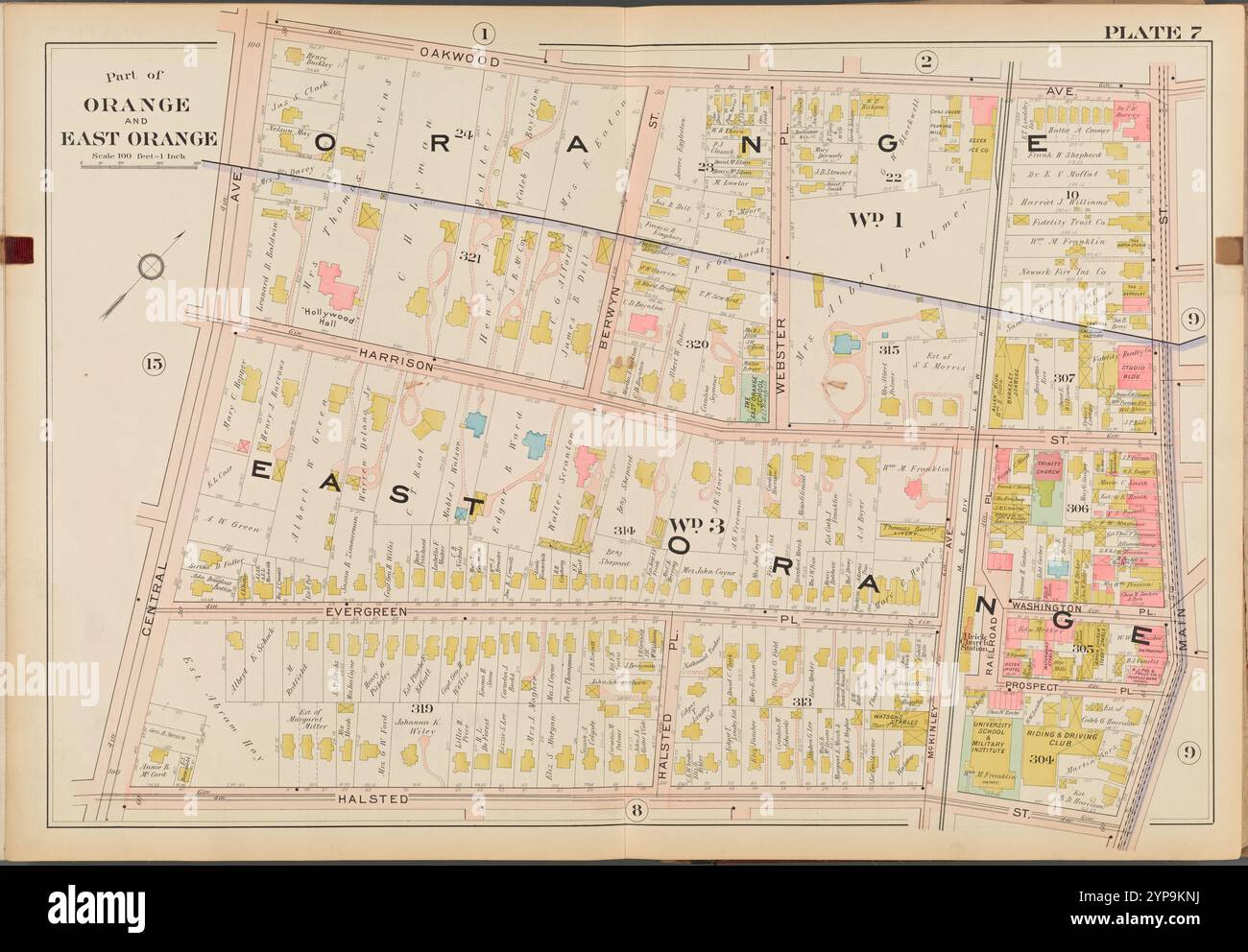 Parte di Orange e East Orange. Double Page Plate No. 7 [Mappa delimitata da Oakwood Ave., Main St., Halsted St., Central Ave.] 1904 Foto Stock