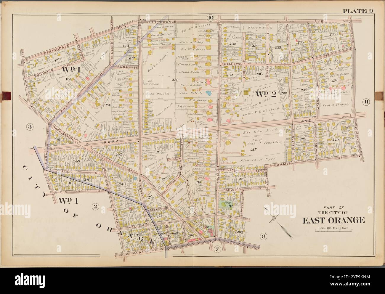 Parte della città di East Orange. Double Page Plate No. 9 [Mappa delimitata da Springdale Ave., Arlington Ave., Main St., Park St., N. Park St.] 1904 Foto Stock