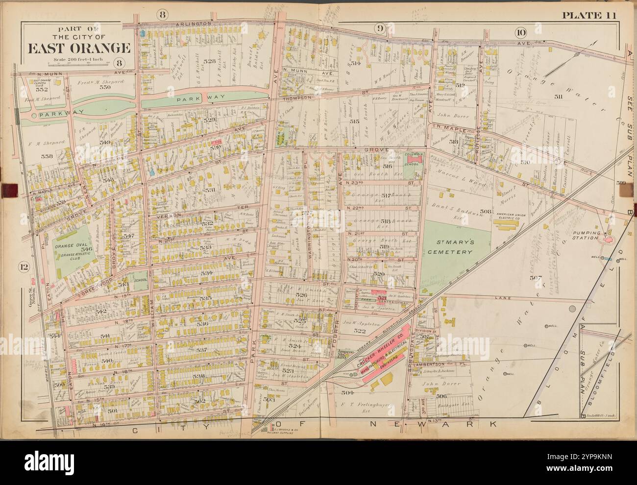 Parte della città di East Orange. Doppia pagina targa n. 11 [Mappa delimitata da Arlington Ave., N. 13th St., N. 14th St., Eaton PL.] 1904 Foto Stock