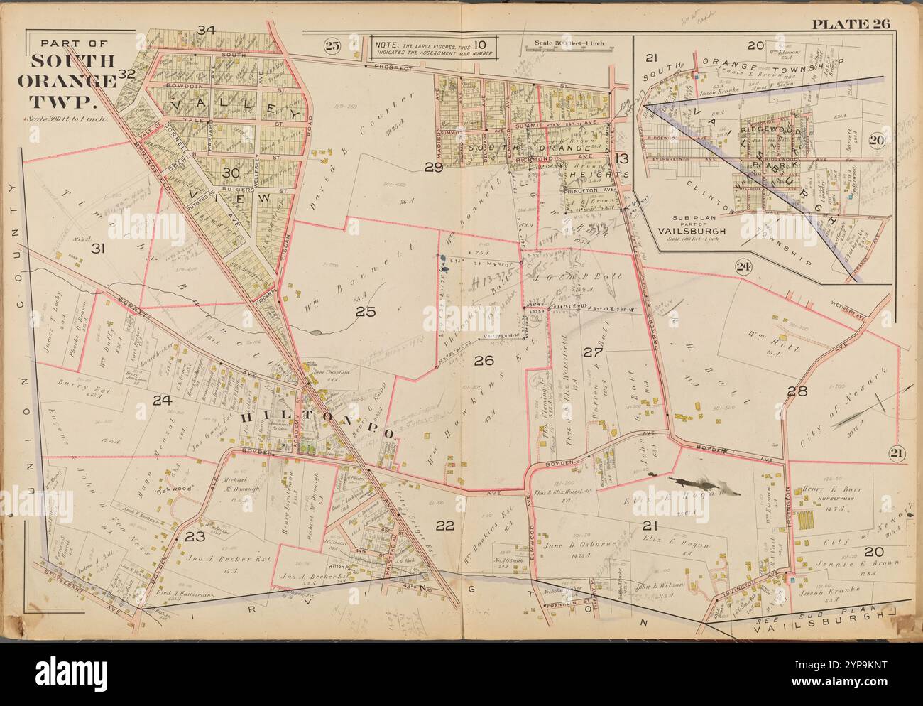 Parte del South Orange twp. Double Page Plate No. 26 [Mappa delimitata da S. Prospect St., Franklin St., 43rd St., Stuyvesant Ave.] 1904 Foto Stock