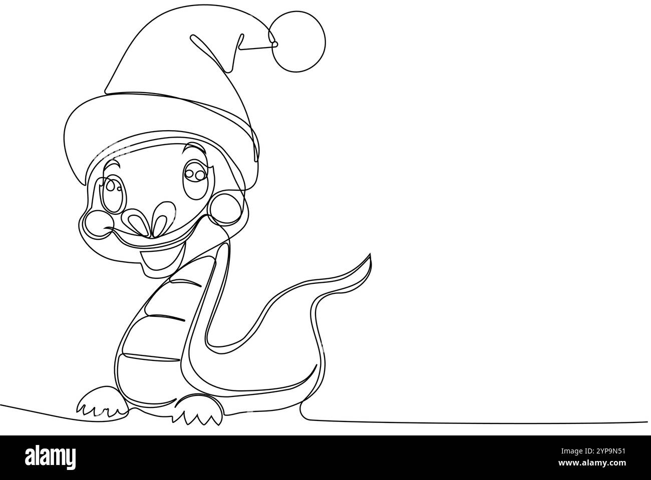 Pagina da colorare di un serpente simpatico e amichevole che indossa un cappello di Babbo Natale. Disegno del contorno vettoriale. Nessuna intelligenza artificiale è stata usata per creare l'illustrazione. . Illustrazione vettoriale Illustrazione Vettoriale